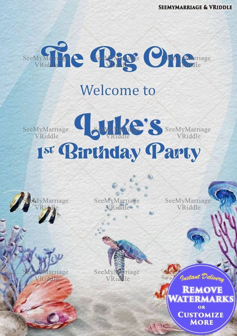 Ocean-themed 1st Birthday Invitation with Watercolor Marine Life Creatures