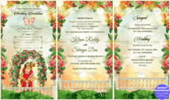 Ornate Garden Wedding Invitation with Romantic Indian Couple Illustration