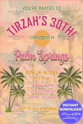 Palm Springs-Themed 30th Birthday Invitation with Pastel Desert Illustration and Retro Typography