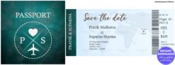 Passport-Themed Save the Date Invitation with Boarding Pass Design for Wedding Details