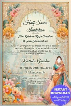 Pastel Elegance Half Saree Invitation Card