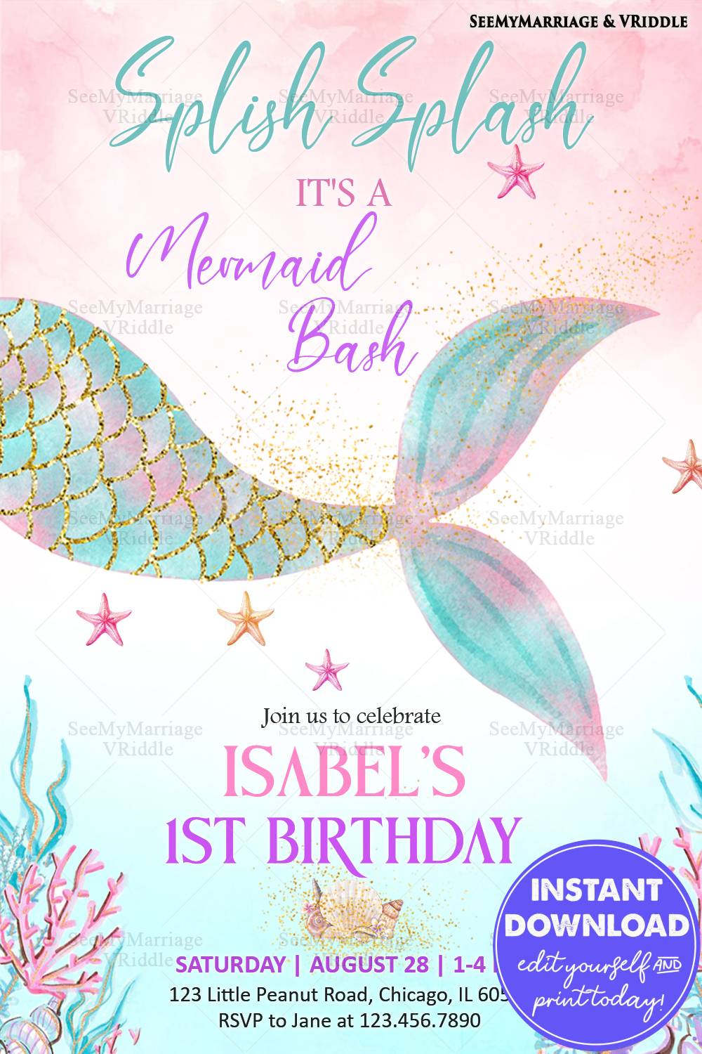 Pastel Mermaid-Themed 1st Birthday Celebration with Coral Reefs and Starfish