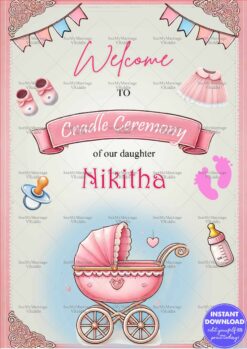 Pink Cradle Ceremony Invitation with Baby Girl Theme