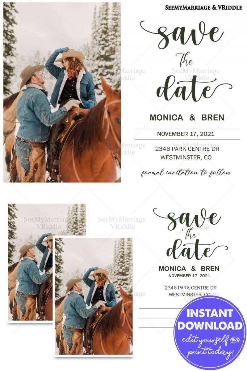 Postcard Style Save The Date Card with Minimalist Design and Couple