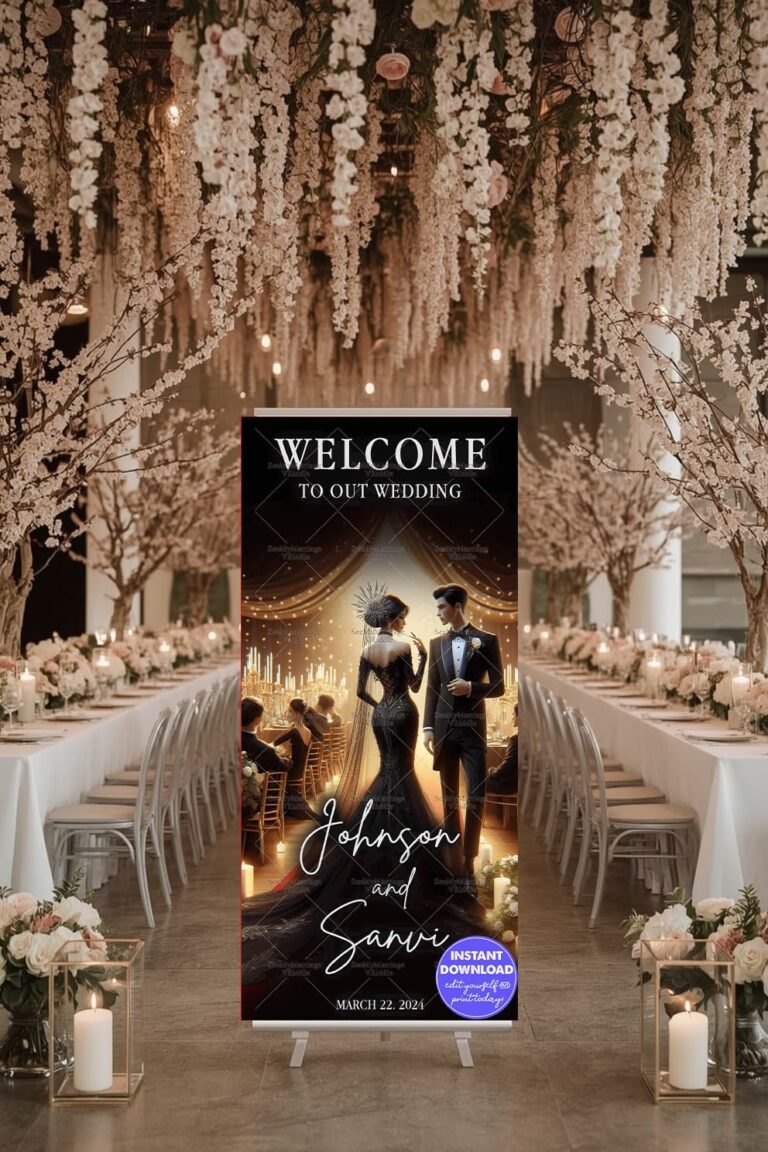 Retractable Wedding Banner Standee with Personalized Welcome Message for Ceremony Entrance