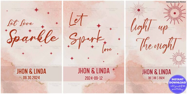 Romantic Minimalist Wedding Banners with Sparkling Starburst Accents and Love Quotes