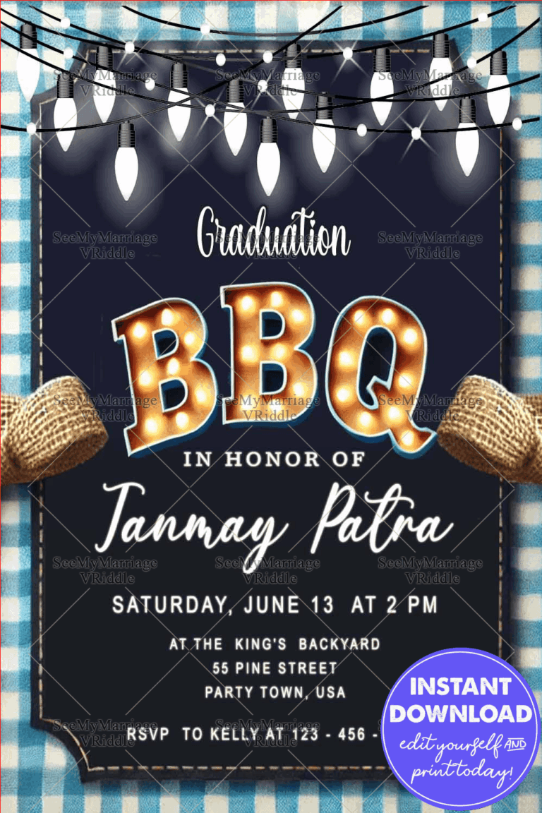 Rustic Graduation BBQ Invitation with Marquee Lights