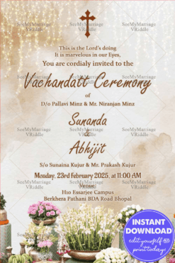 Rustic Vachandatt Ceremony Invitation with Warm Florals and String Light Details