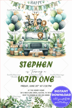 Safari Adventure Birthday Invitation with Jungle Animals