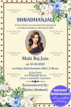 Shradhanjali Invitation and Announcement with Delicate Floral Accents and Calm Beige Background