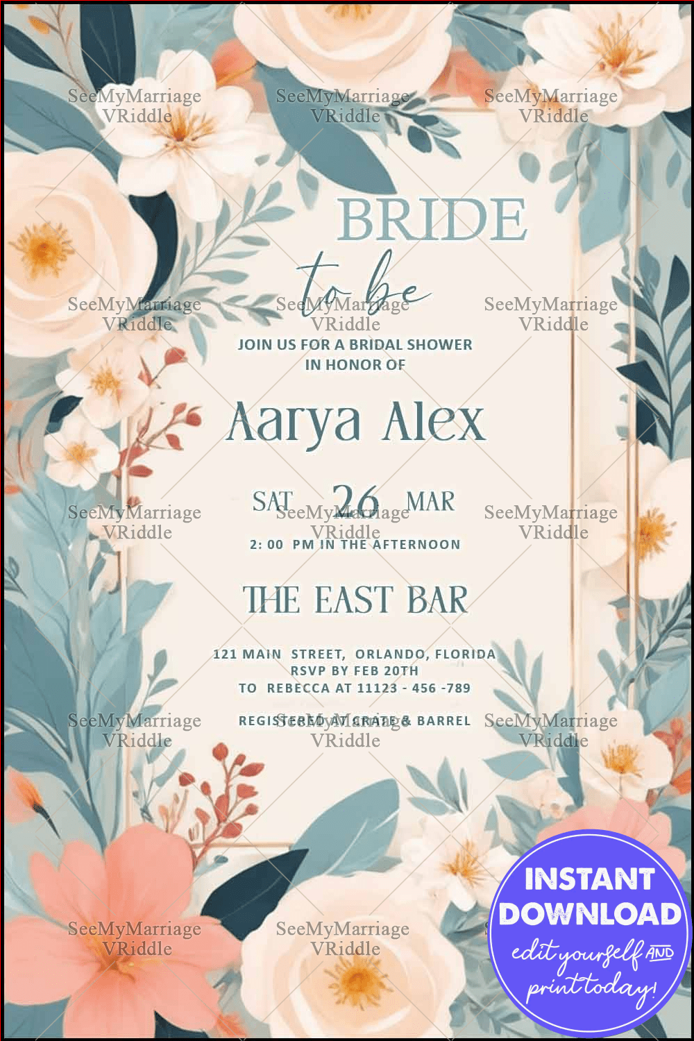 Soft Pastel-Themed Bridal Shower Invitation with Feminine Florals and Modern