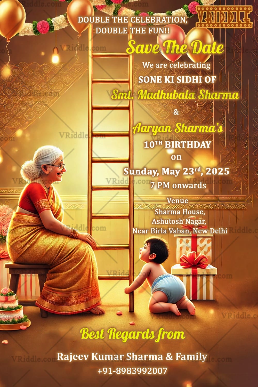 Golden Celebration Sone Ki Sidhi & Birthday Invitation Card