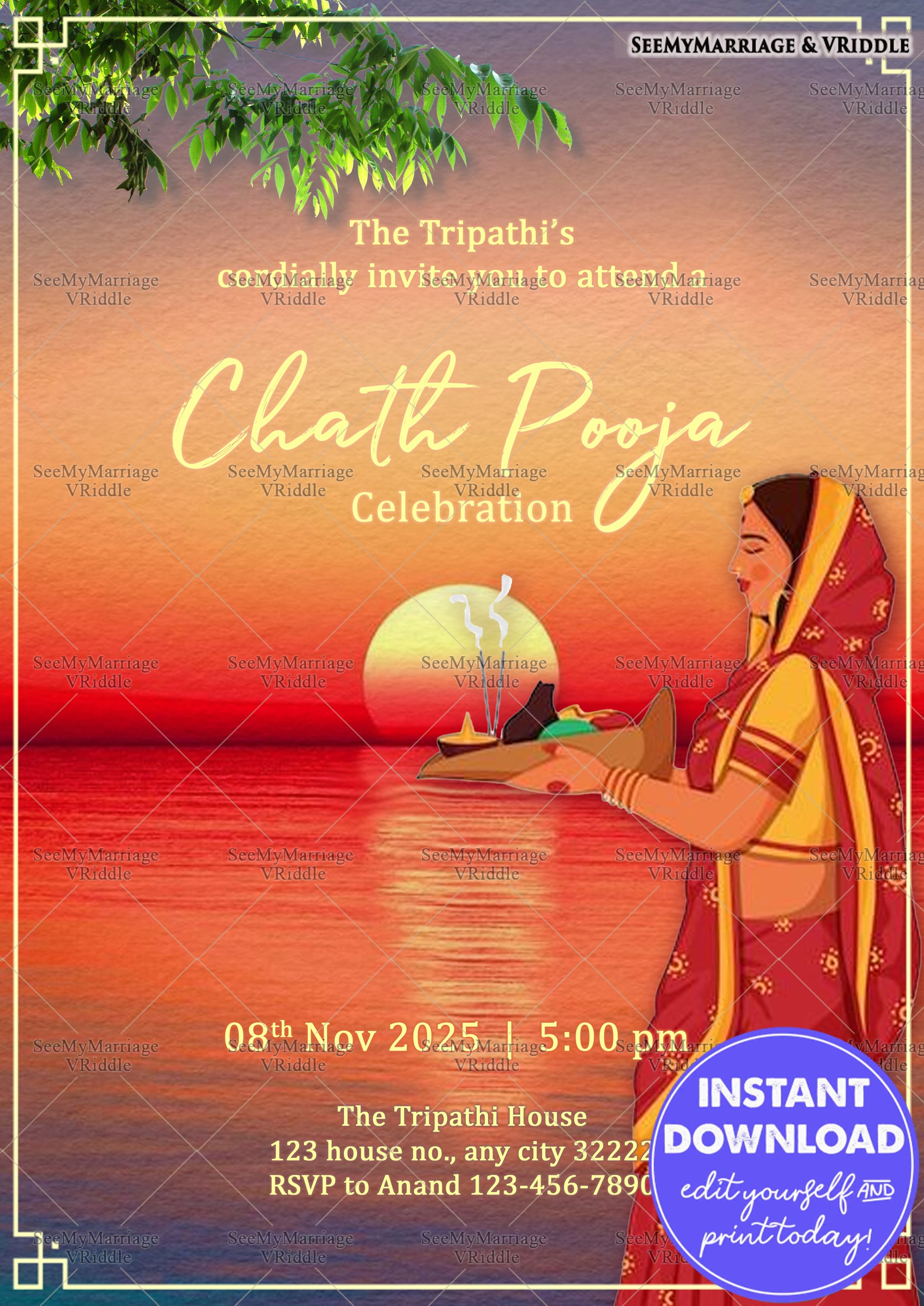 Sunset Ceremony Chath Pooja Invitation
