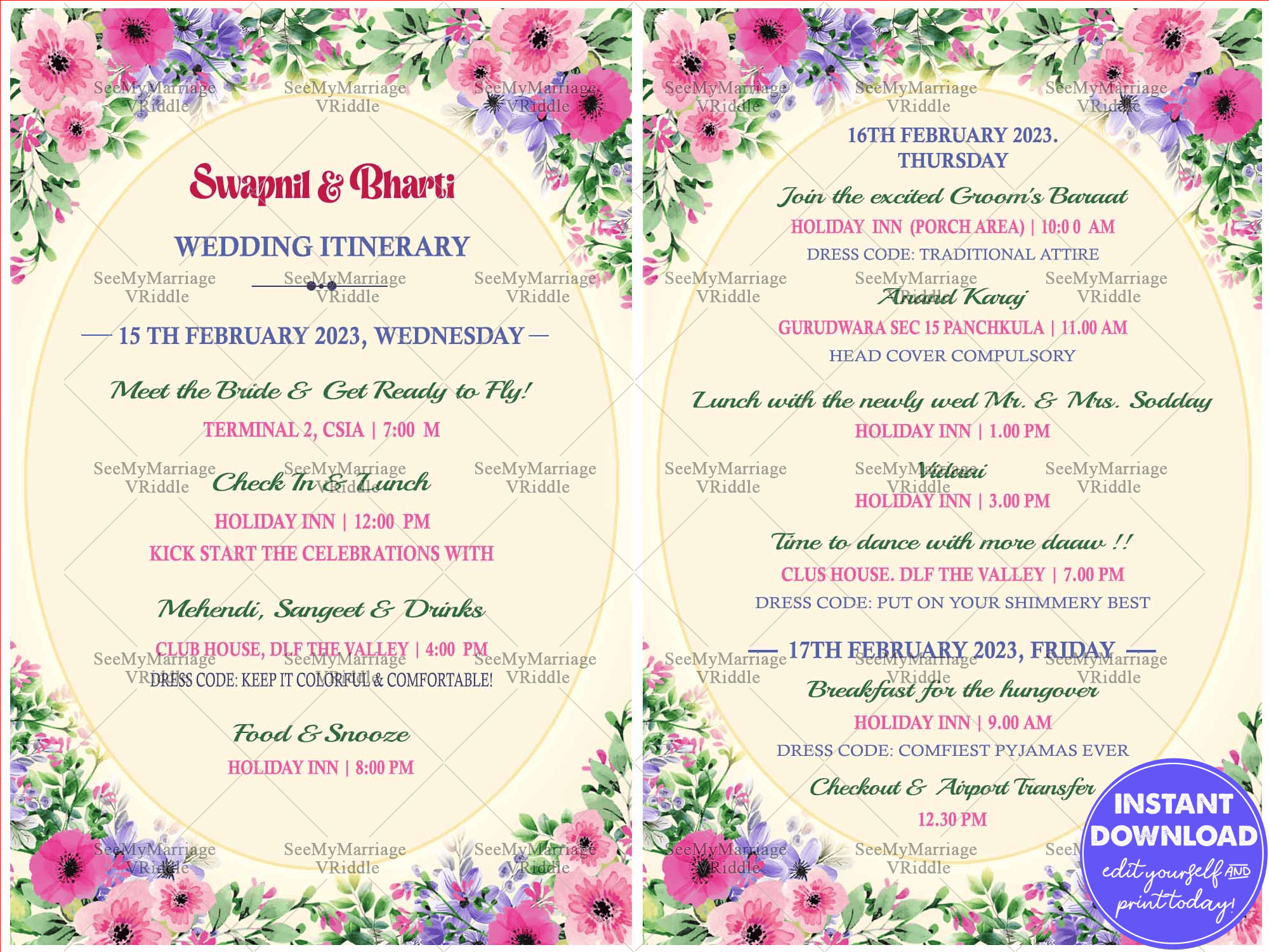 Three-Day Wedding Celebration Itinerary with Stunning Pink Floral Design