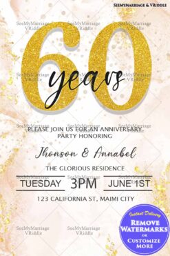 Timeless 60th Anniversary Invitation with Glamorous Gold Glitter Details