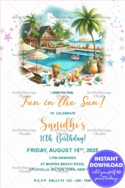 Tropical Poolside 10th Birthday Party Invitation Card