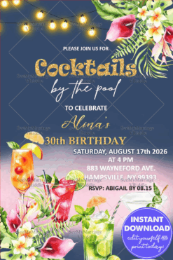 Tropical Poolside Cocktail Party Invitation for a 30th Birthday Celebration