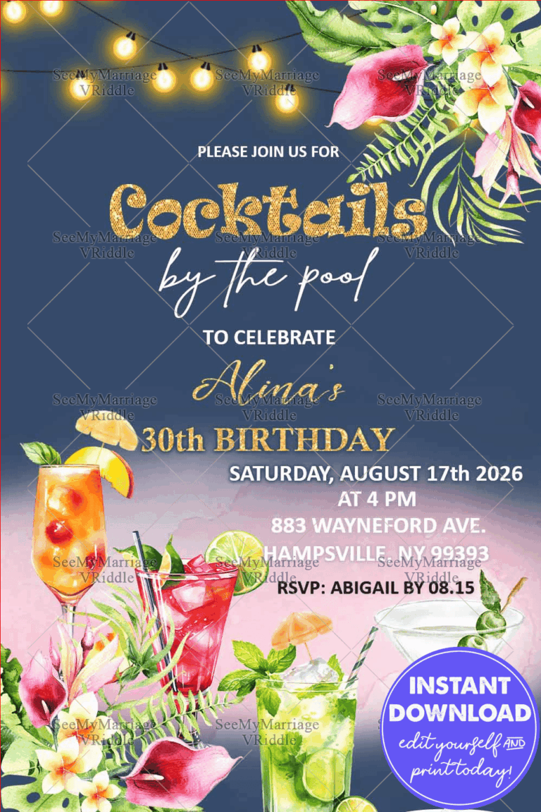 Tropical Poolside Cocktail Party Invitation for a 30th Birthday Celebration