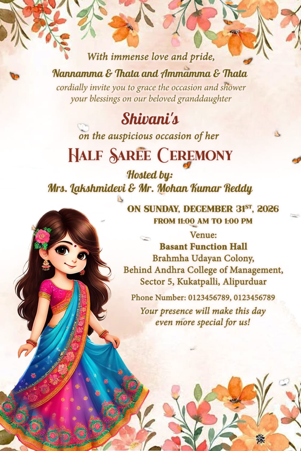 Vibrant Cartoon Half Saree Function Invitation Video