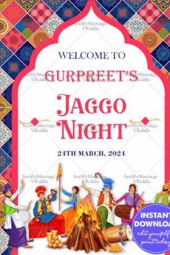 Vibrant Jaggo Night Celebration Invitation with Punjabi Festive Charm
