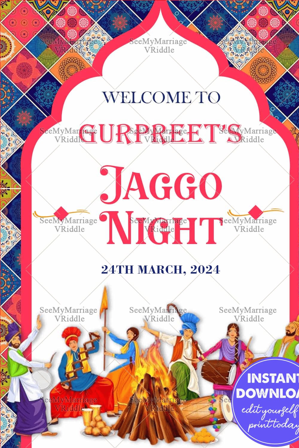 Vibrant Jaggo Night Celebration Invitation with Punjabi Festive Charm