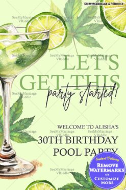 Vibrant Lime-Themed Pool Party Invitation for 30th Birthday Celebration
