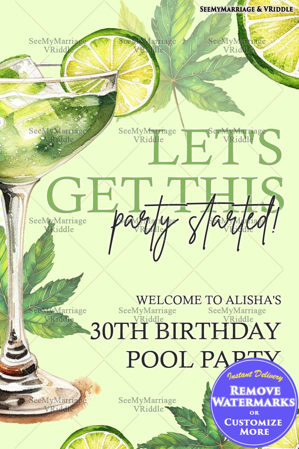 Vibrant Lime-Themed Pool Party Invitation for 30th Birthday Celebration