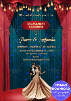 Vintage Lights Engagement Invitation with Elegant Couple Illustration