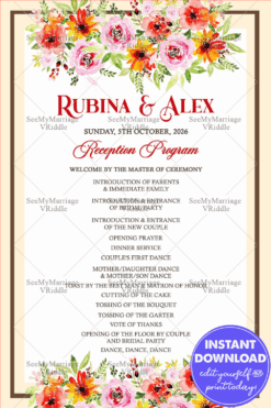 Wedding Reception Program Outline with Romantic Floral Details