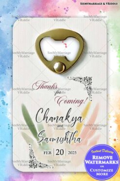 Wedding Thank You Card with Bottle Opener Keepsake and Pastel Watercolor Design