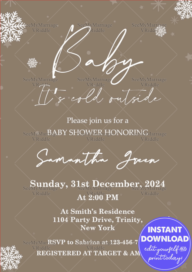 Winter Snowflake Baby Shower Invitation Elegant Brown Theme