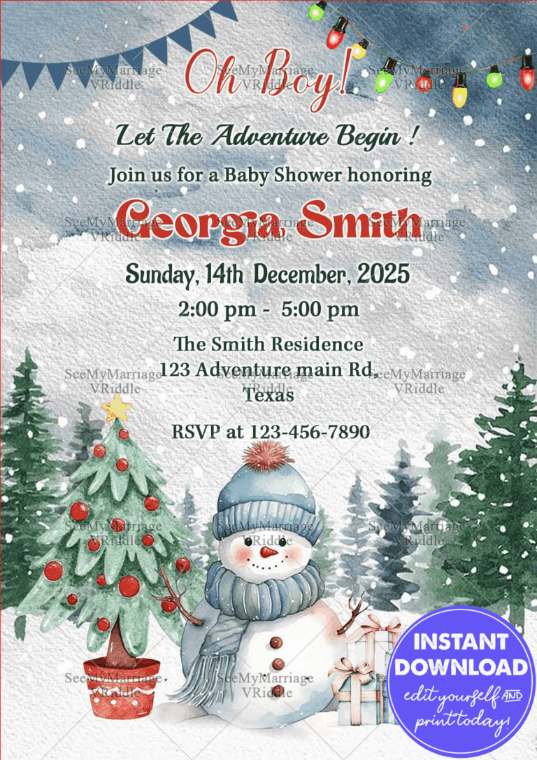 Winter Wonderland Holiday-themed Snowman Baby Shower Invitation