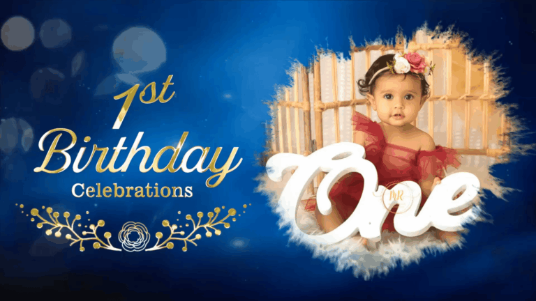 Blue Elegance First Birthday Invitation Video with Classic Text Animation With Add Photo
