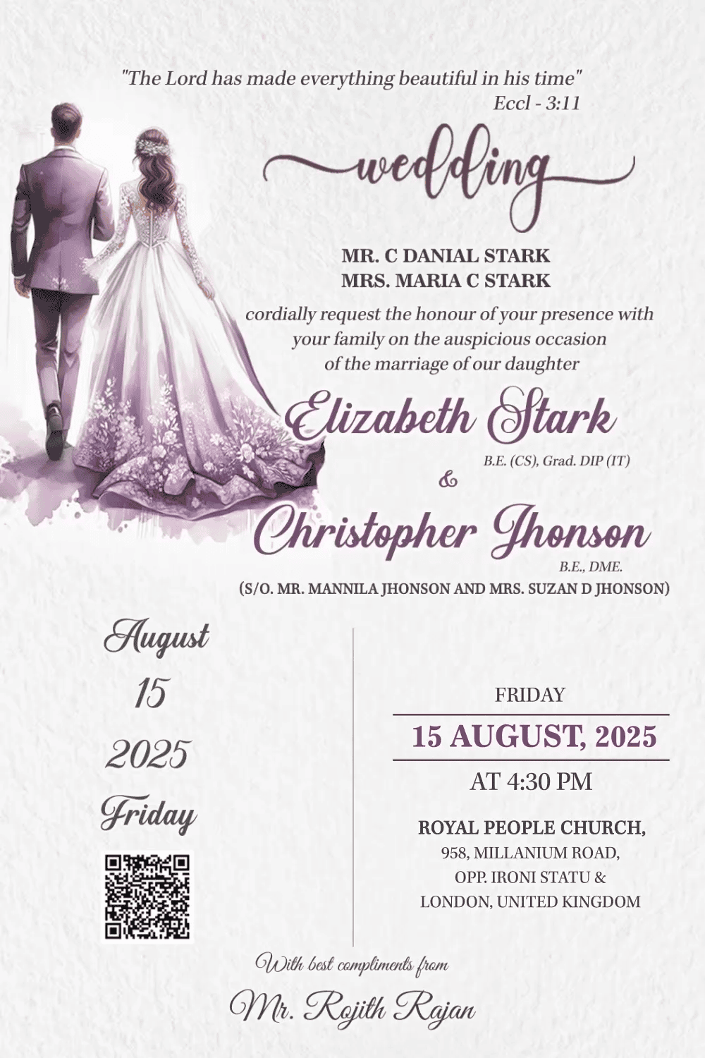 Christian Wedding Invitation Classic Ceremony Design with Refined Details