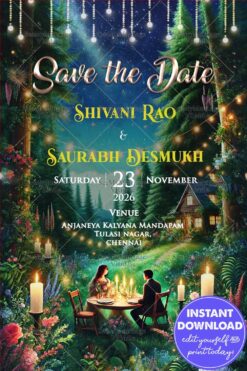 Mystical Garden Save the Date Card with Candlelight Romance, Floral Paradise