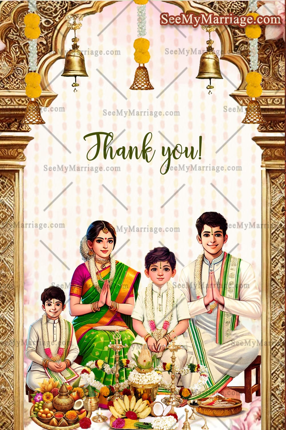 Traditional Brahmopadesha Invitation Card With Family Illustration, Ritual Explanation Design