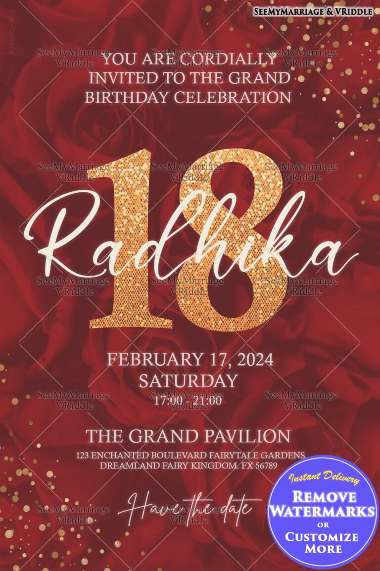 Classy Red & Gold 18th Birthday Invitation with Red Roses and Gold Glitter