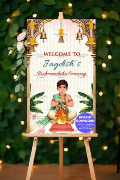 Cultural Brahmopadesha Ceremony Welcome Poster with Sacred Fire and Bells, Banana Leaves