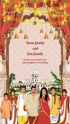 Festive Wedding Invitation Video with Vibrant Indian Theme, Family Portrait and Floral Accents