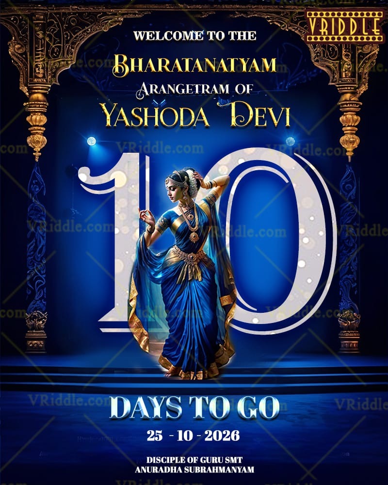 Graceful Countdown - Bharatanatyam Arangetram Announcement Poster with Blue Theme