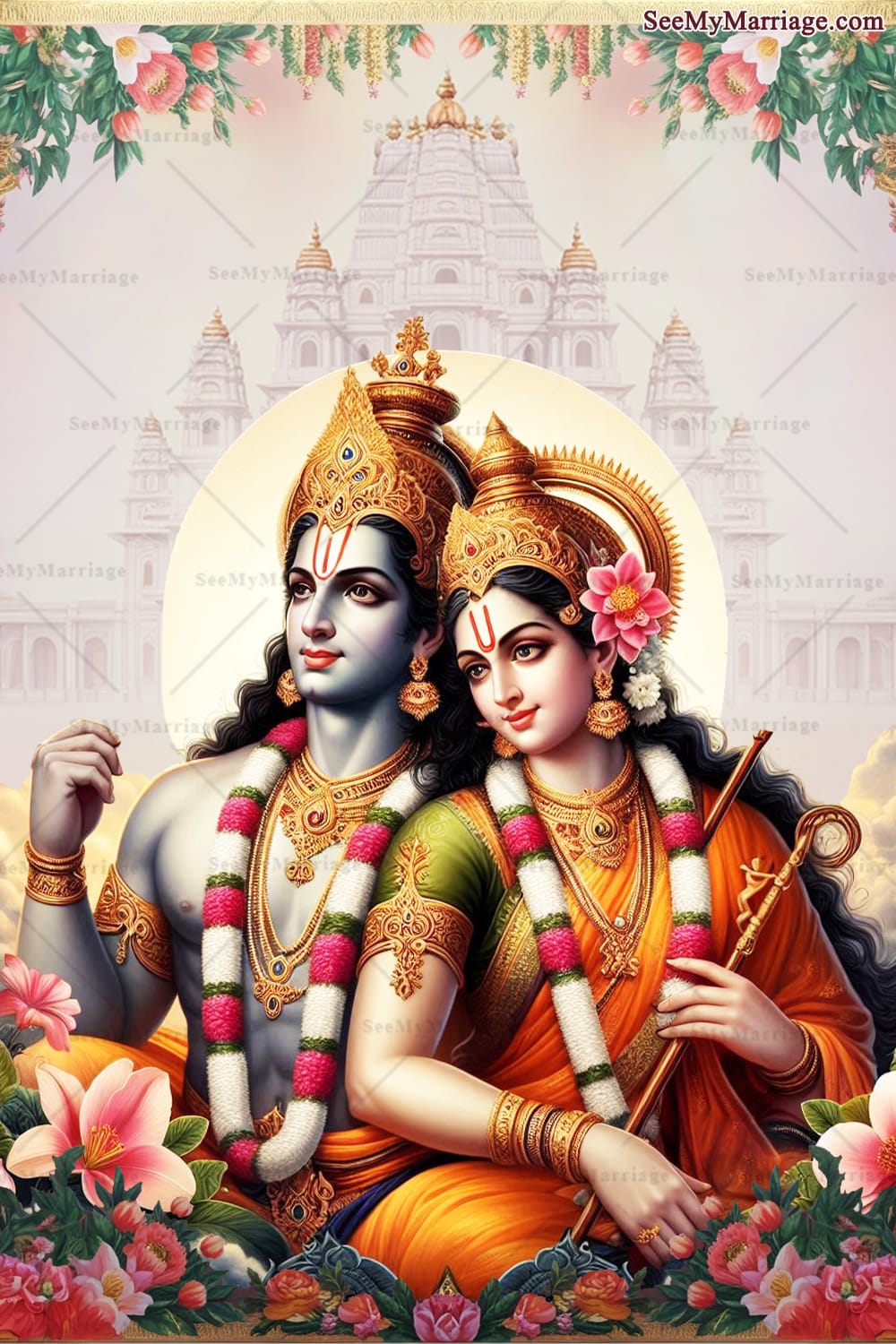 Traditional Hindi Wedding Invitation with Rama-Sita Image Illustrations