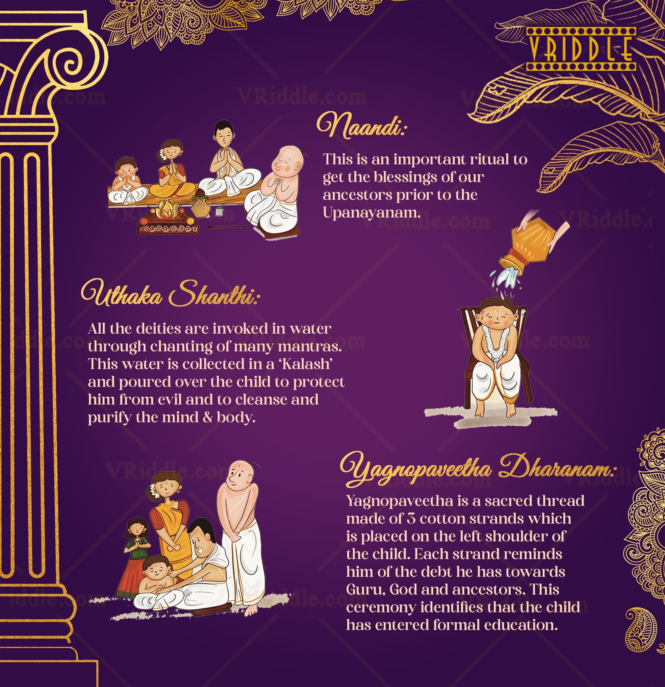 Purple Themed Upanayanam Invitation Set With Religious Family Event Details