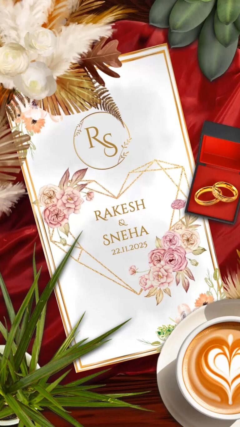 Luxurious Wedding Invitation Video with Grand Celebration Theme, Floral Elements