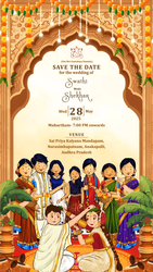 Traditional Telugu save the date wedding invitation video with cartoon family
