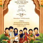 Traditional Telugu save the date wedding invitation video with cartoon family