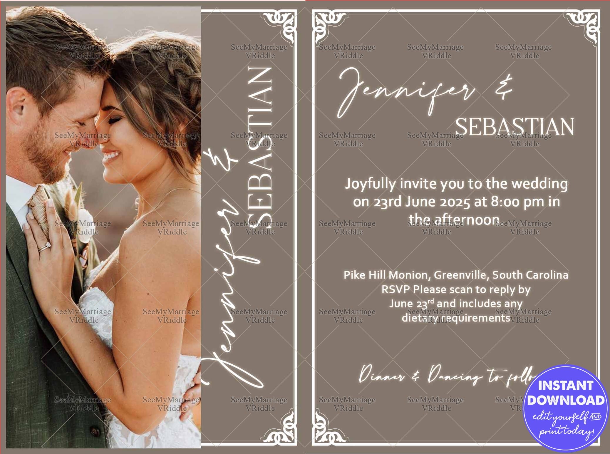 Modern Wedding Invitation with Elegant Photo Layout, Neutral Beige Theme, and Minimalist Typography
