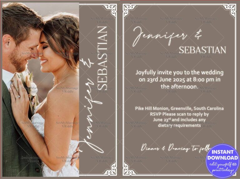 Modern Wedding Invitation with Elegant Photo Layout, Neutral Beige Theme, and Minimalist Typography