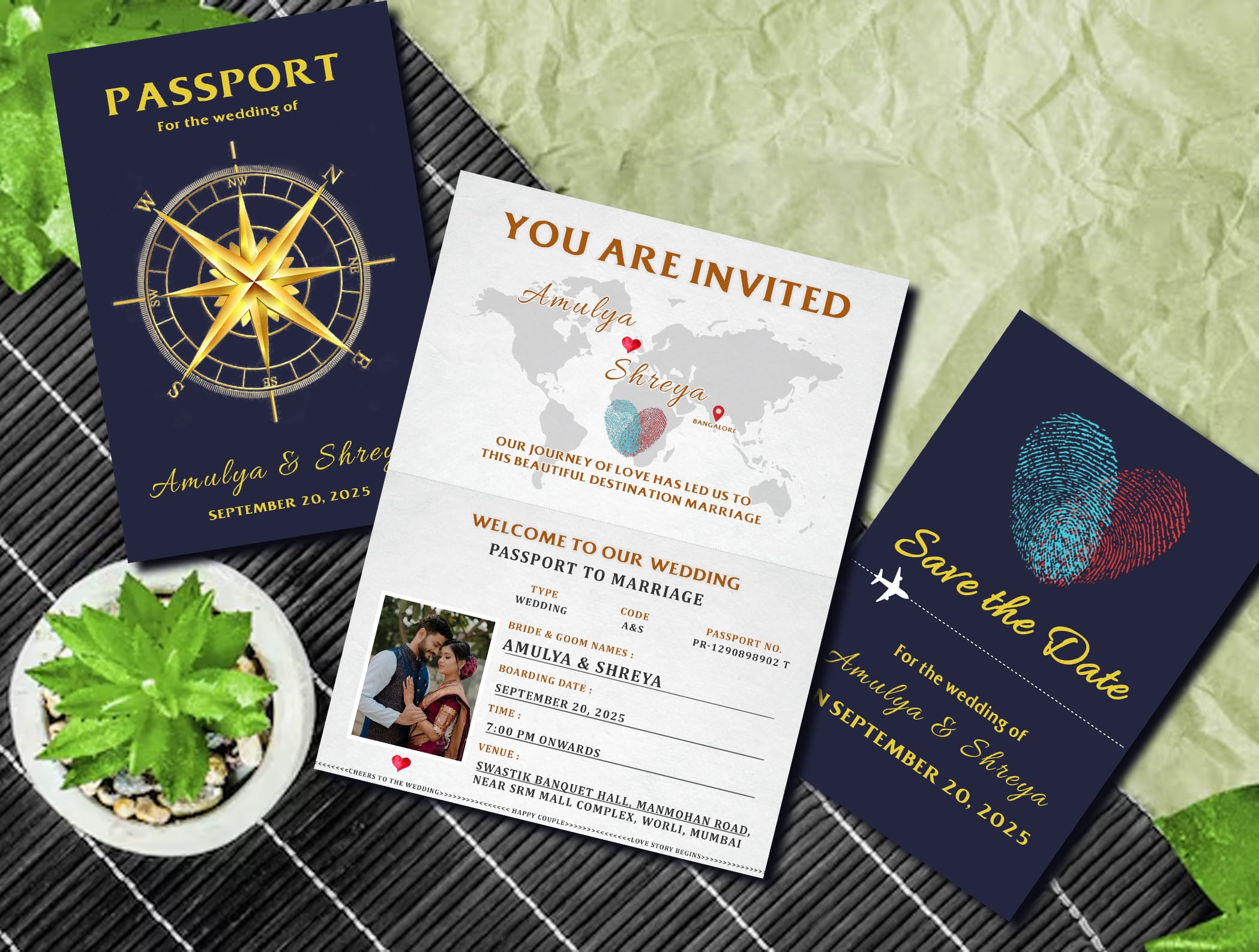 Passport-Themed Wedding Invitation Card Set