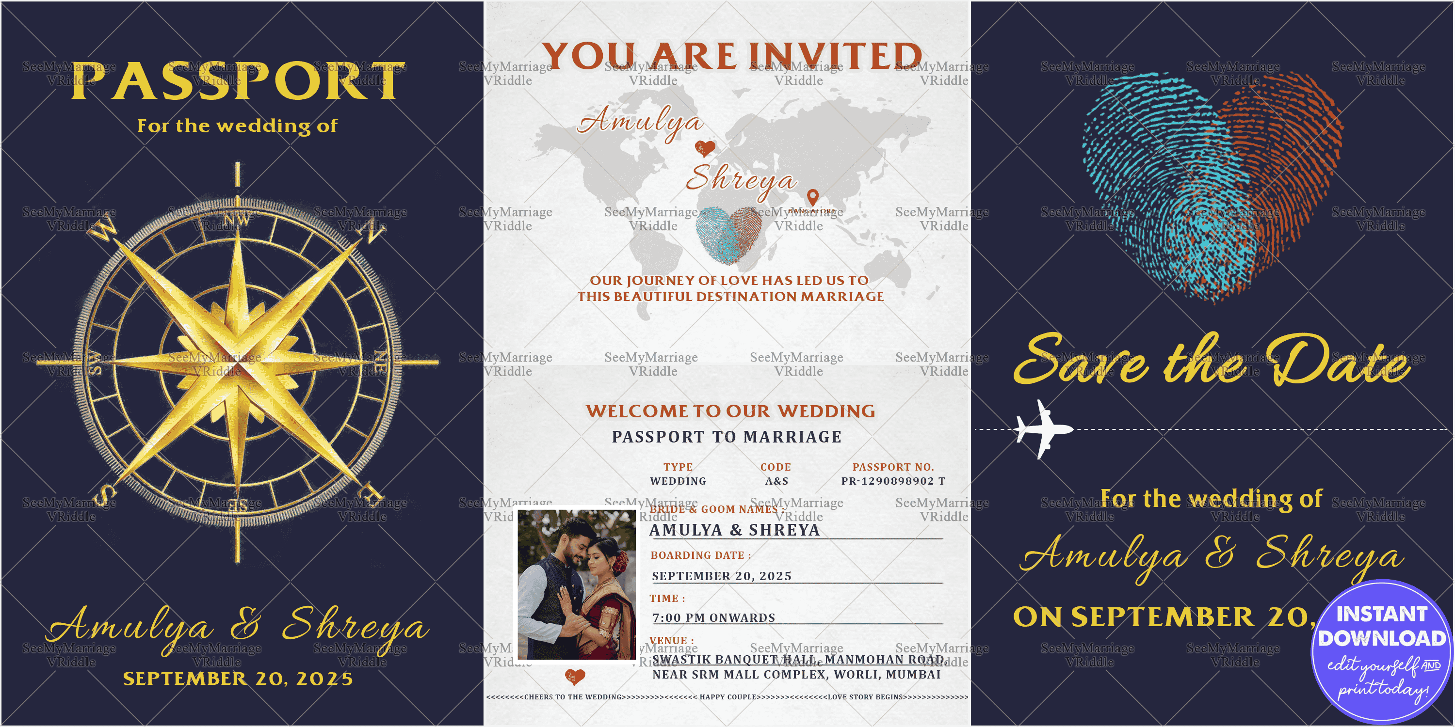 Passport-Themed Wedding Invitation Card Set