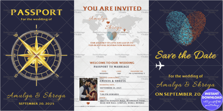 Passport-Themed Wedding Invitation Card Set